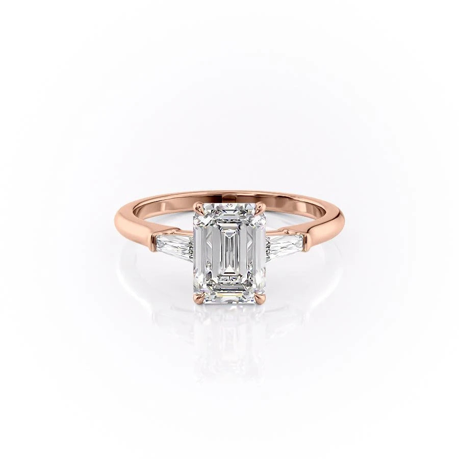 2.10 CT Emerald Cut Three Stone Moissanite Engagement Ring - Barbara Maison 