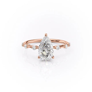 2.0 CT Pear Cut Solitaire Dainty Pave Moissanite Engagement Ring - Barbara Maison 