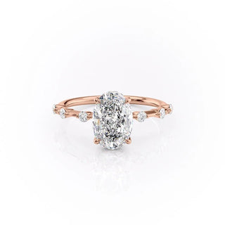 2.10 CT Oval Cut Solitaire Dainty Pave Moissanite Engagement Ring - Barbara Maison 