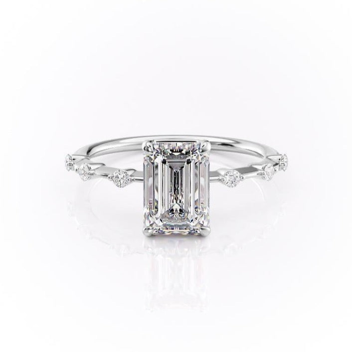 2.10 CT Emerald Cut Solitaire Dainty Style Moissanite Engagement Ring - Barbara Maison 