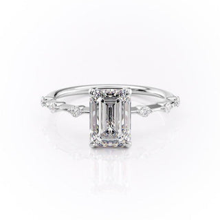 2.10 CT Emerald Cut Solitaire Dainty Style Moissanite Engagement Ring - Barbara Maison 