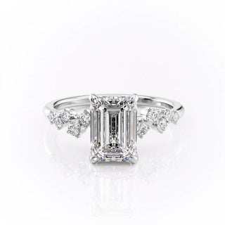 2.10 CT Emerald Cut Cluster Moissanite Engagement Ring - Barbara Maison 