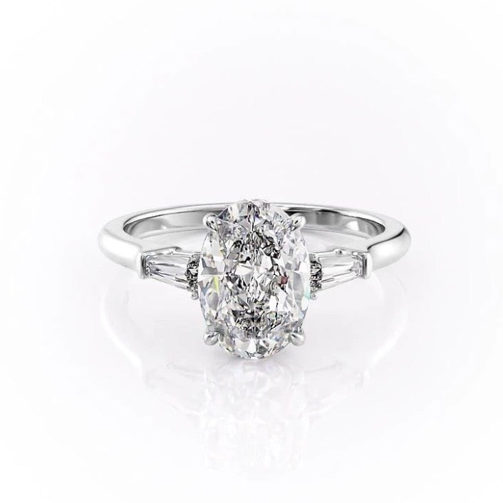 2.72 CT Oval Cut Three Stone Moissanite Engagement Ring - Barbara Maison 