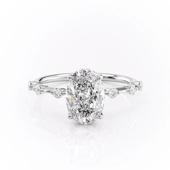 2.10 CT Oval Cut Solitaire Dainty Pave Moissanite Engagement Ring - Barbara Maison 