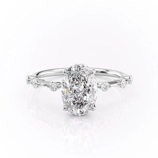 2.10 CT Oval Cut Solitaire Dainty Pave Moissanite Engagement Ring - Barbara Maison 