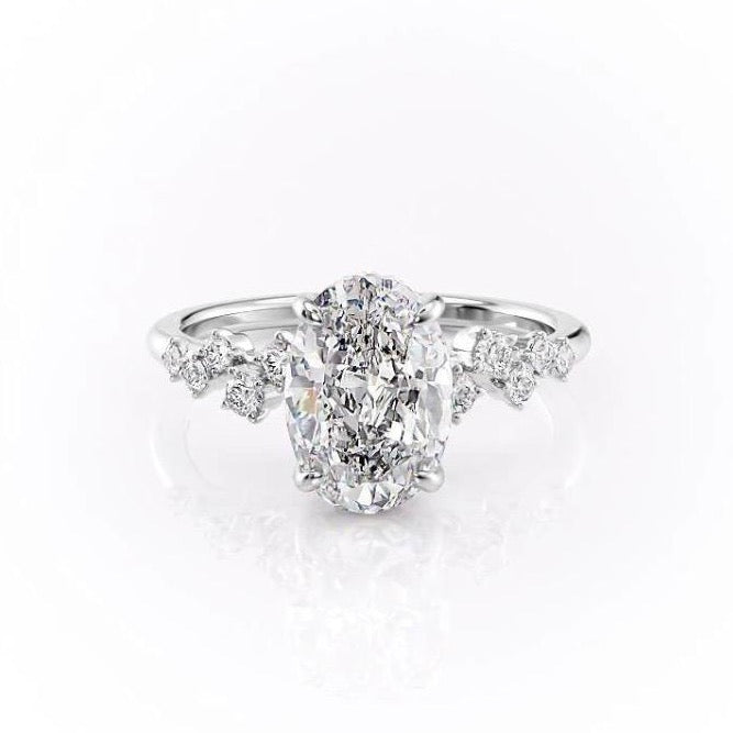 2.10 Oval Cut Cluster Style Moissanite Engagement Ring - Barbara Maison 