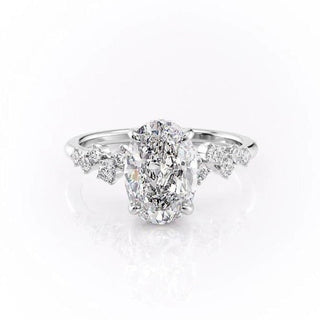 2.10 Oval Cut Cluster Style Moissanite Engagement Ring - Barbara Maison 