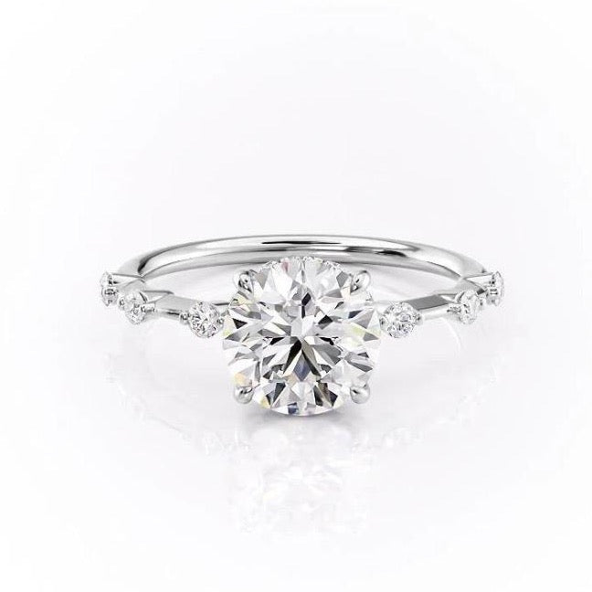 1.60 CT Round Cut Solitaire Dainty Pave Moissanite Engagement Ring - Barbara Maison 