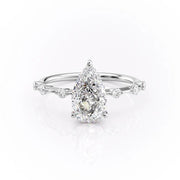 2.0 CT Pear Cut Solitaire Dainty Pave Moissanite Engagement Ring - Barbara Maison 
