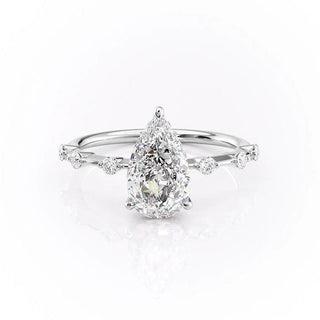 2.0 CT Pear Cut Solitaire Dainty Pave Moissanite Engagement Ring - Barbara Maison 