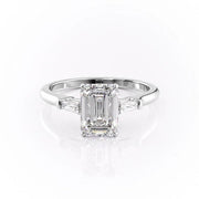 2.10 CT Emerald Cut Three Stone Moissanite Engagement Ring - Barbara Maison 