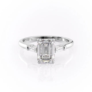 2.10 CT Emerald Cut Three Stone Moissanite Engagement Ring - Barbara Maison 