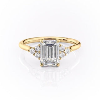 2.10 CT Emerald Cut Cluster Moissanite Engagement Ring - Barbara Maison 