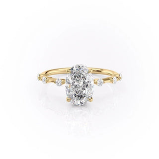 2.10 CT Oval Cut Solitaire Dainty Pave Moissanite Engagement Ring - Barbara Maison 