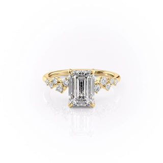 2.10 CT Emerald Cut Cluster Moissanite Engagement Ring - Barbara Maison 