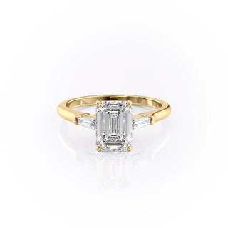 2.10 CT Emerald Cut Three Stone Moissanite Engagement Ring - Barbara Maison 