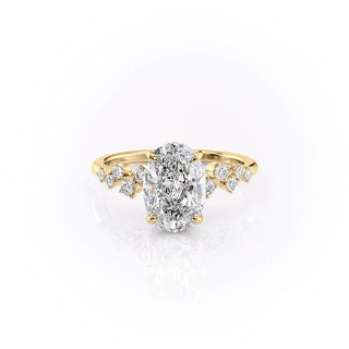 2.10 Oval Cut Cluster Style Moissanite Engagement Ring - Barbara Maison 