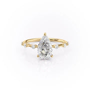 2.0 CT Pear Cut Solitaire Dainty Pave Moissanite Engagement Ring - Barbara Maison 