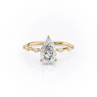 2.0 CT Pear Cut Solitaire Dainty Pave Moissanite Engagement Ring - Barbara Maison 