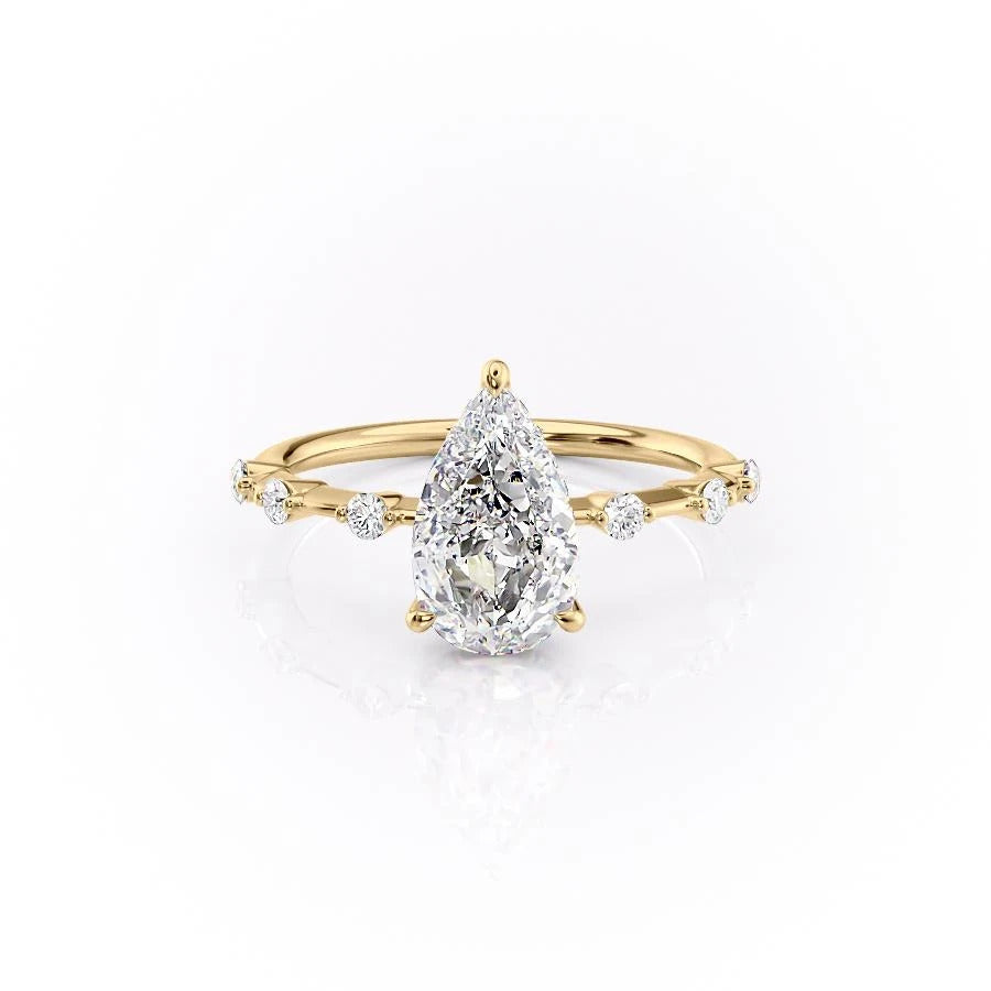 2.0 CT Pear Cut Solitaire Dainty Pave Moissanite Engagement Ring - Barbara Maison 