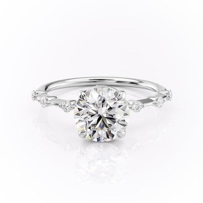 1.60 CT Round Solitaire Dainty Pave Set Moissanite Engagement Ring - Barbara Maison 