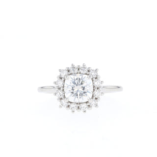 0.96 CT Cushion Cut Halo Moissanite Engagement Ring - Barbara Maison 