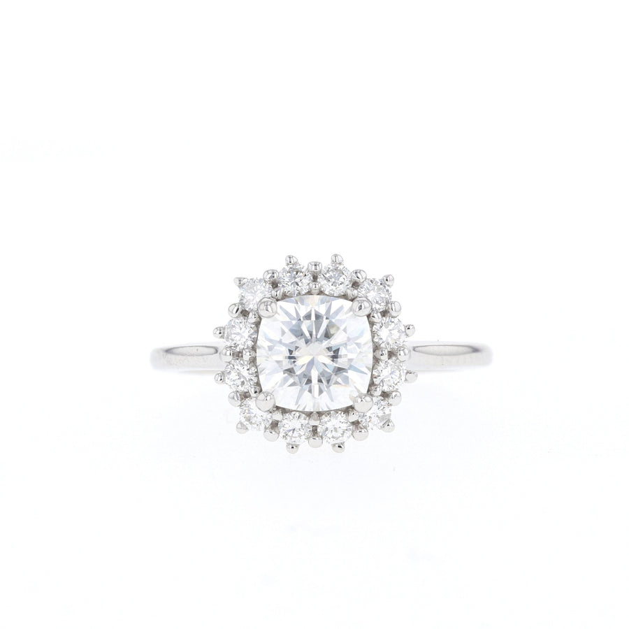 0.96 CT Cushion Cut Halo Moissanite Engagement Ring - Barbara Maison 