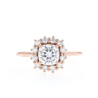 0.96 CT Cushion Cut Halo Moissanite Engagement Ring - Barbara Maison 