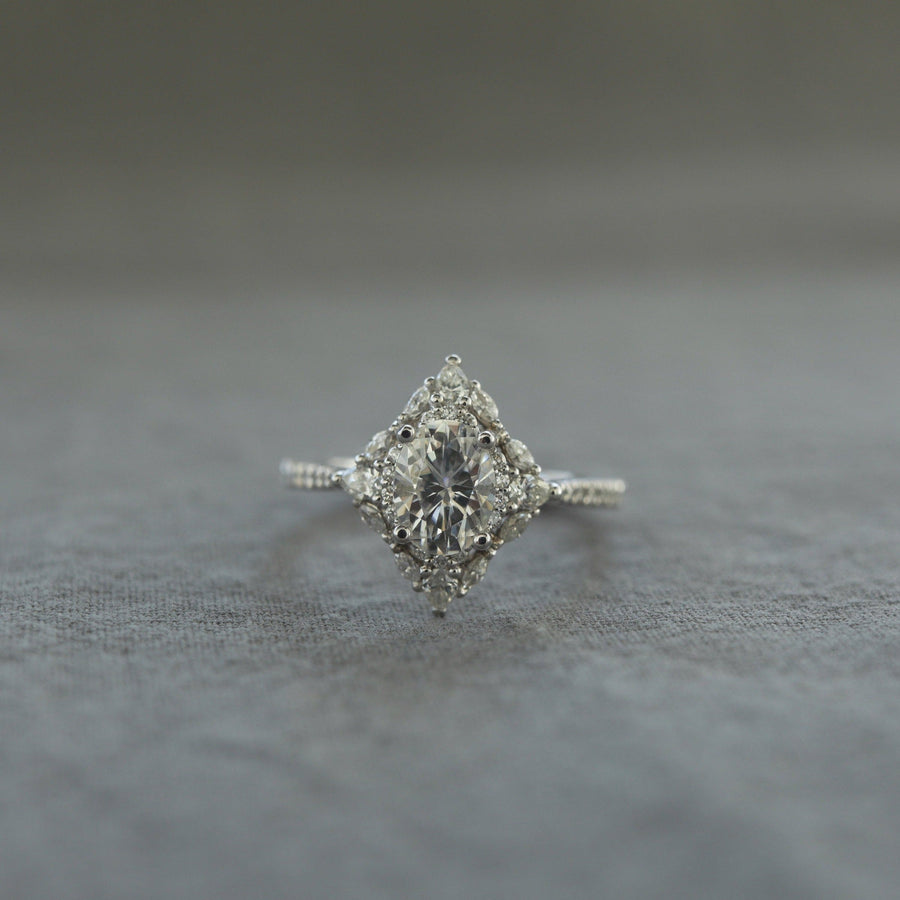 0.84 CT-1.33 CT Oval Cut Cluster Moissanite Engagement Ring - Barbara Maison 