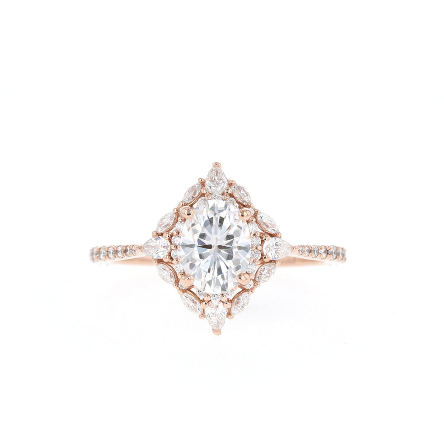 0.84 CT-1.33 CT Oval Cut Cluster Moissanite Engagement Ring - Barbara Maison 