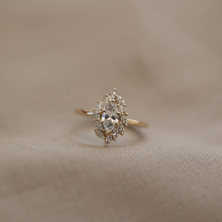 0.50 CT Marquise Cut Halo Moissanite Engagement Ring - Barbara Maison 