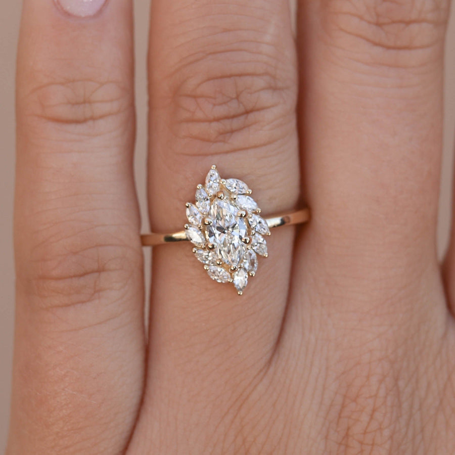 0.50 CT Marquise Cut Halo Moissanite Engagement Ring - Barbara Maison 