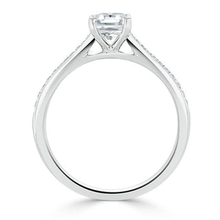 0.75 CT Radiant Cut Solitaire Hidden Halo/ Pave Setting Moissanite Engagement Ring - Barbara Maison 