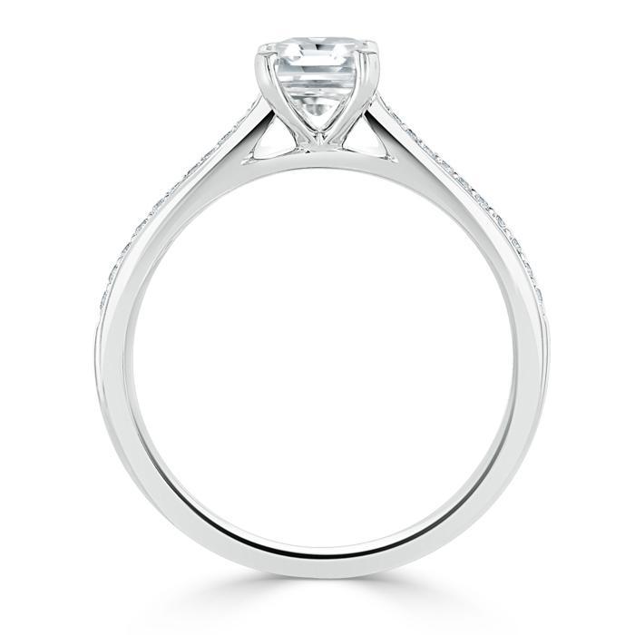 0.75 CT Radiant Cut Solitaire Hidden Halo/ Pave Setting Moissanite Engagement Ring - Barbara Maison 