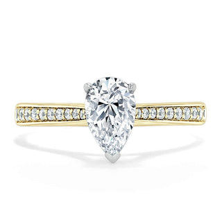 0.75 CT Pear Cut Solitaire Engagement Ring With Channel Pave Setting - Barbara Maison 