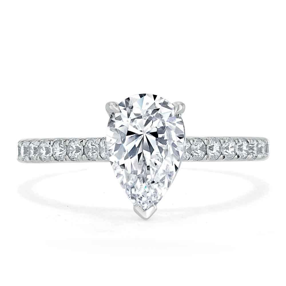 1.33 CT Pear Cut Solitaire Pave Setting Moissanite Engagement Ring - Barbara Maison 