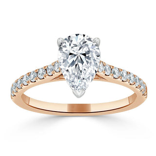 1.33 CT Pear Cut Solitaire Pave Setting Moissanite Engagement Ring - Barbara Maison 