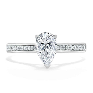 0.75 CT Pear Cut Solitaire Engagement Ring With Channel Pave Setting - Barbara Maison 