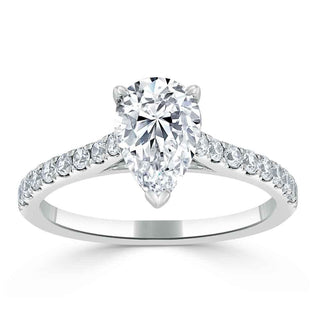 1.33 CT Pear Cut Solitaire Pave Setting Moissanite Engagement Ring - Barbara Maison 