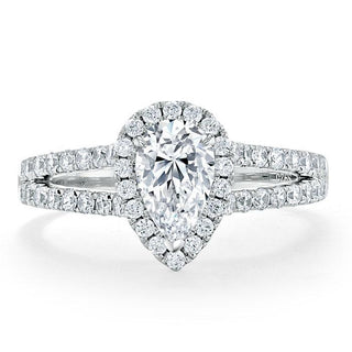 0.75 CT Pear Cut Halo Split Shank Setting Moissanite Engagement Ring - Barbara Maison 