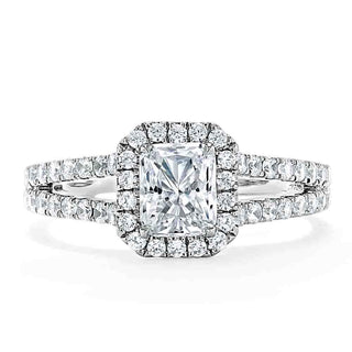 0.75 CT Radiant Cut Halo Split Shank Style Moissanite Engagement Ring - Barbara Maison 