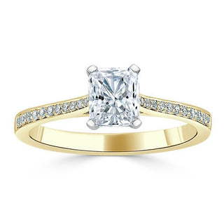 0.75 CT Radiant Cut Solitaire Hidden Halo/ Pave Setting Moissanite Engagement Ring - Barbara Maison 