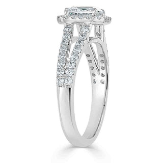 0.75 CT Radiant Cut Halo Split Shank Style Moissanite Engagement Ring - Barbara Maison 