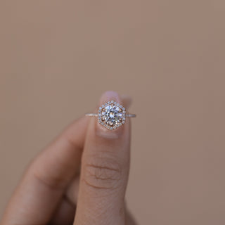 1.10 CT Round Halo Moissanite Engagement Ring - Barbara Maison 