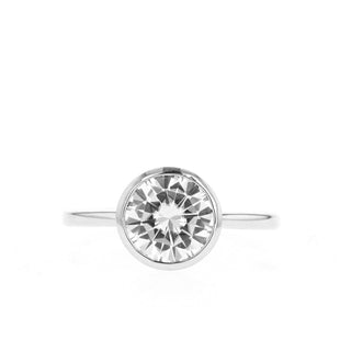 0.96 CT Round Cut Bezel Solitaire Moissanite Engagement Ring - Barbara Maison 