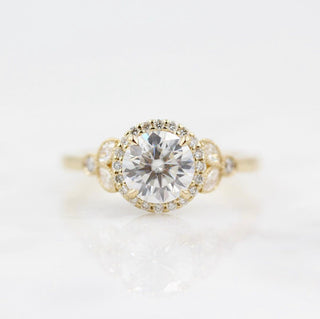 1.0 CT Round Cut Halo Moissanite Engagement Ring - Barbara Maison 