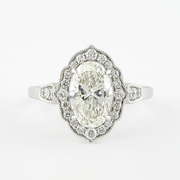 1.91 CT Oval Milgrain Vintage Halo Style Moissanite Engagement Ring - Barbara Maison 