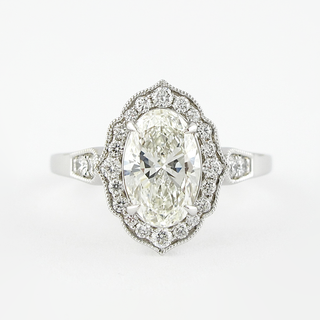 1.91 CT Oval Milgrain Vintage Halo Style Moissanite Engagement Ring - Barbara Maison 