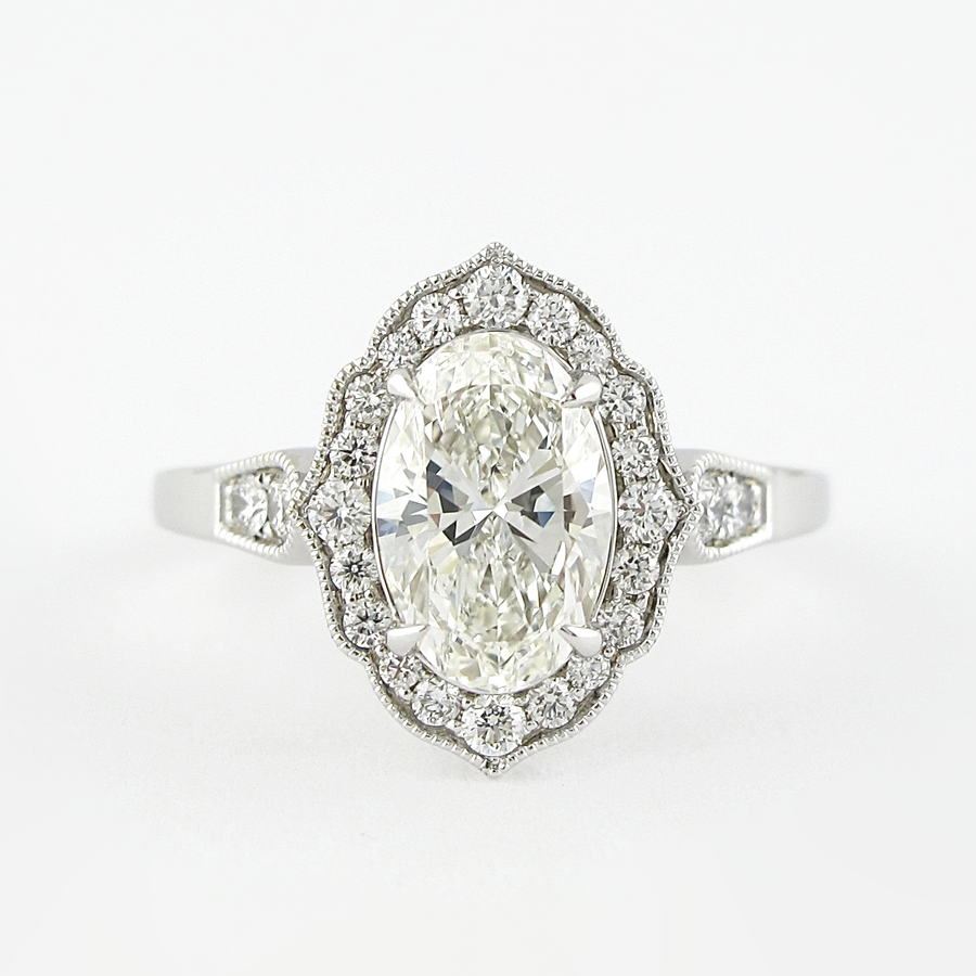 1.91 CT Oval Milgrain Vintage Halo Style Moissanite Engagement Ring - Barbara Maison 