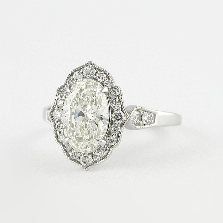 1.91 CT Oval Milgrain Vintage Halo Style Moissanite Engagement Ring - Barbara Maison 